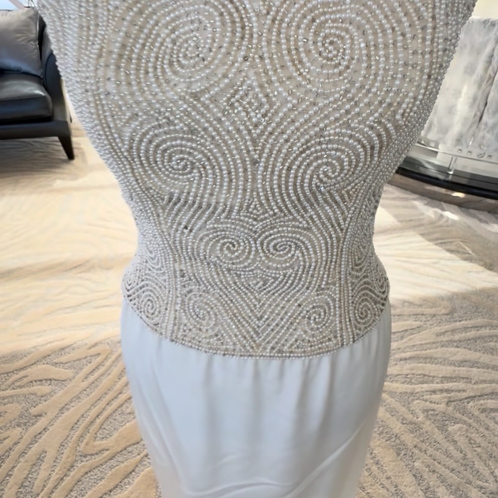 Vintage Handmade Strapless Cream Hand Beaded and pearled corset top and skirt - Picture 4 of 12